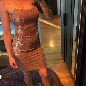 Fashion Nova Rose Gold Sequin Bodycon Mini Dress